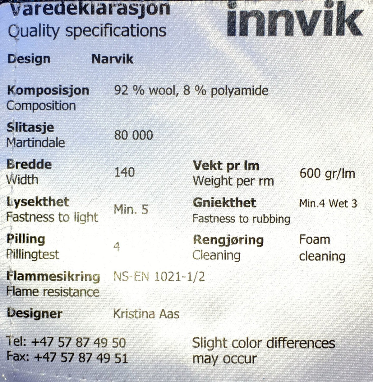 NARVIK - Møbelstoff