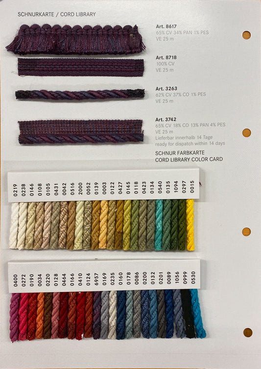 Fargekart for møbelsnor og agraman