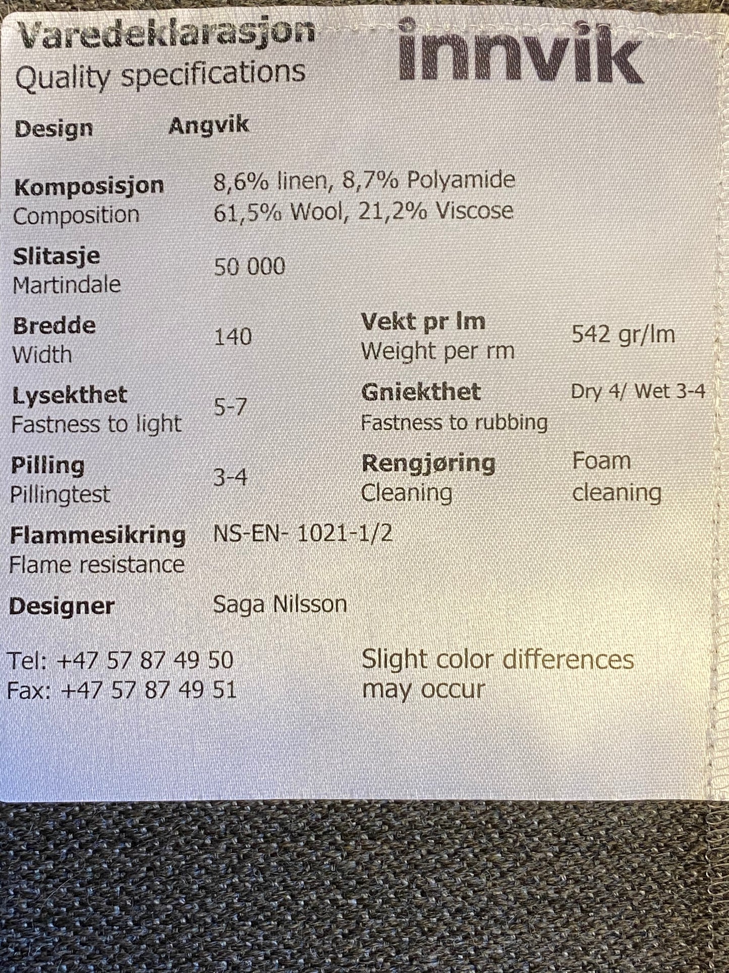 ANGVIK UNI møbelstoff