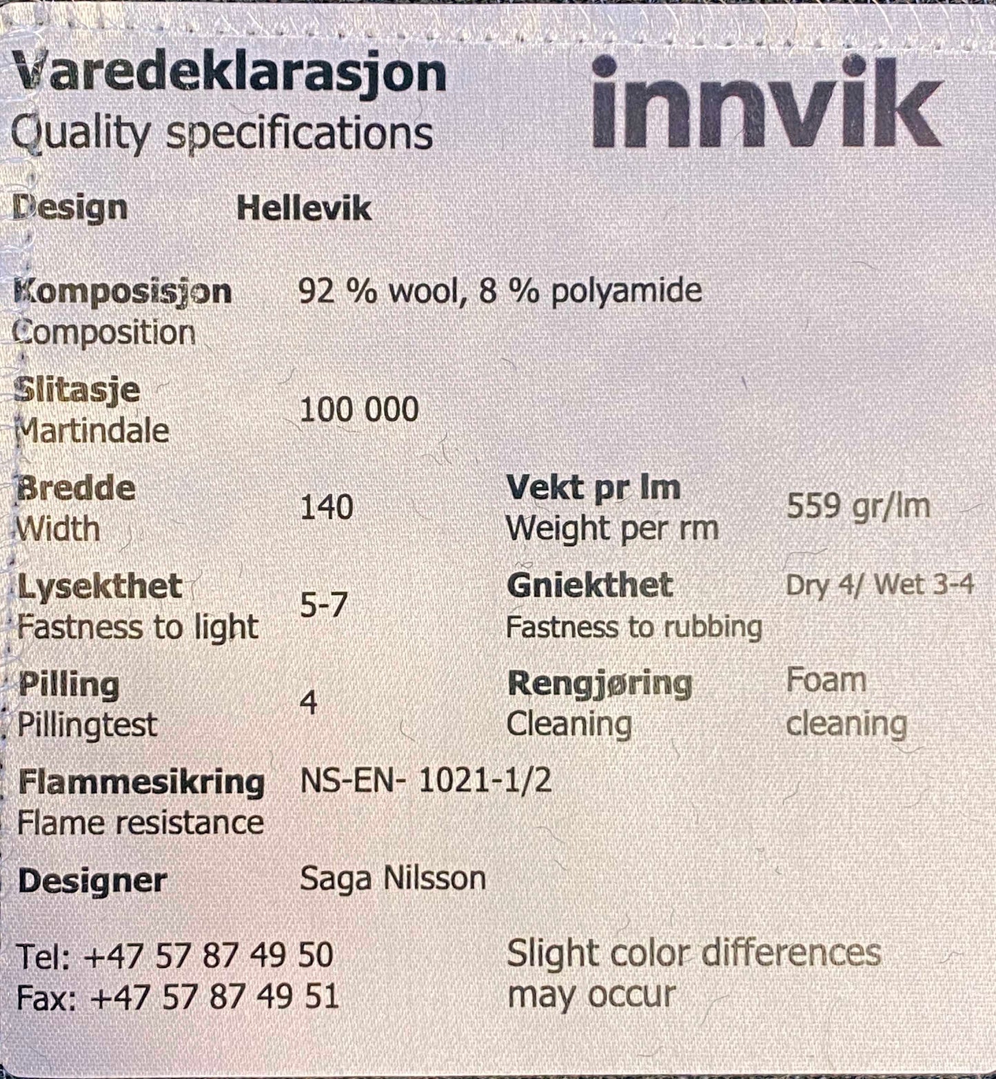 HELLEVIK møbelstoff