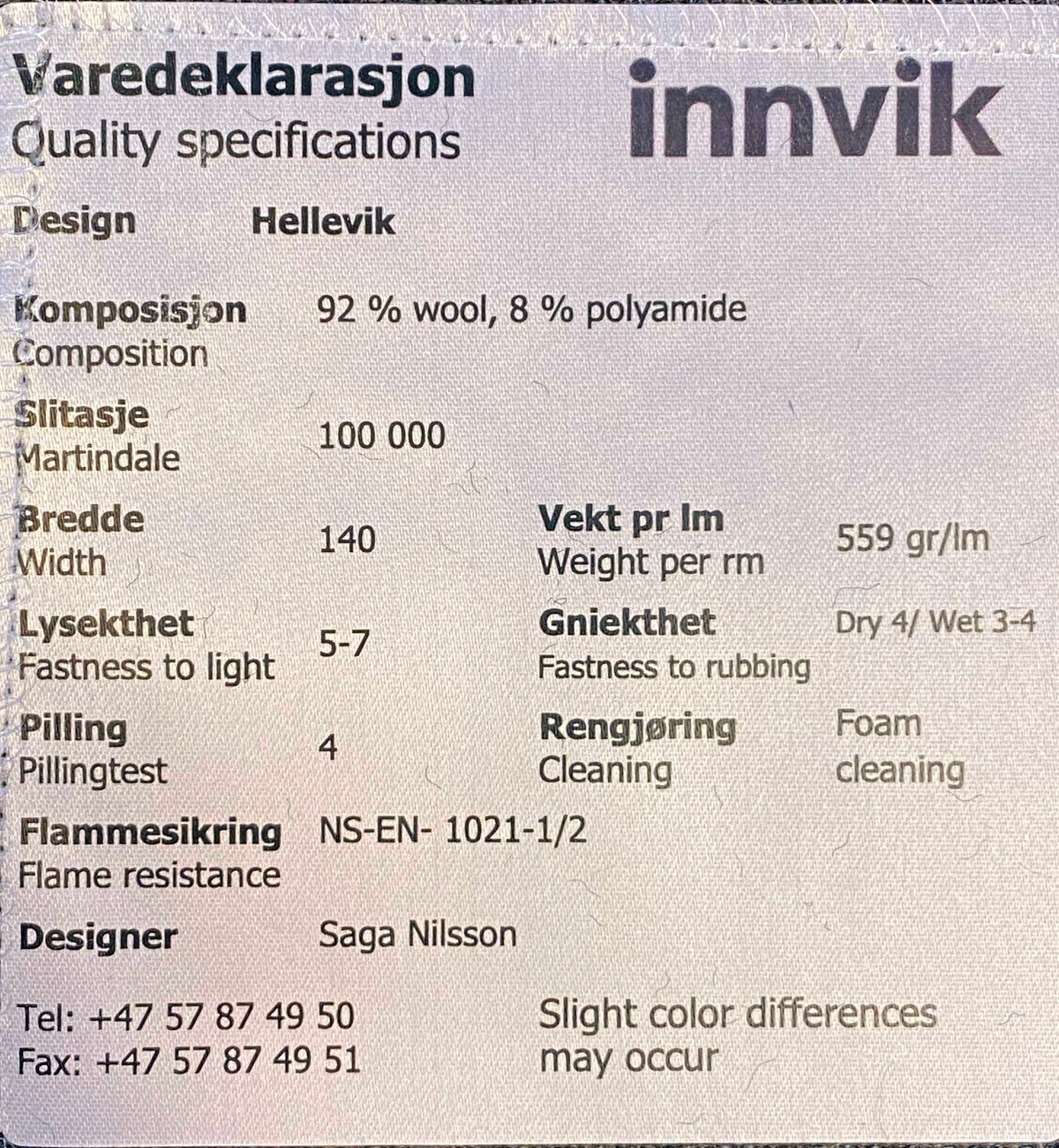 HELLEVIK - Møbelstoff
