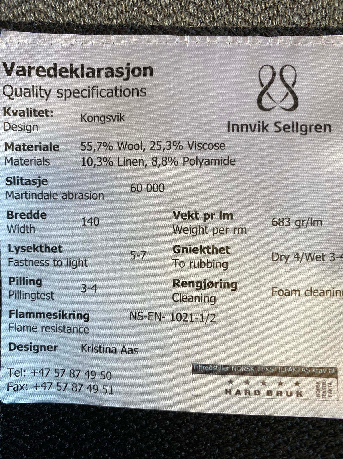 KONGSVIK -  Stoffprøver