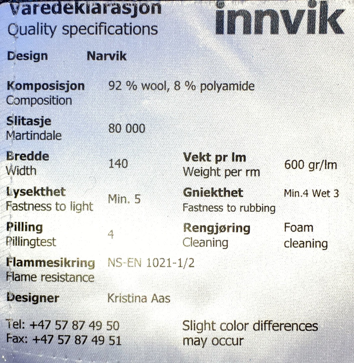 NARVIK møbelstoff