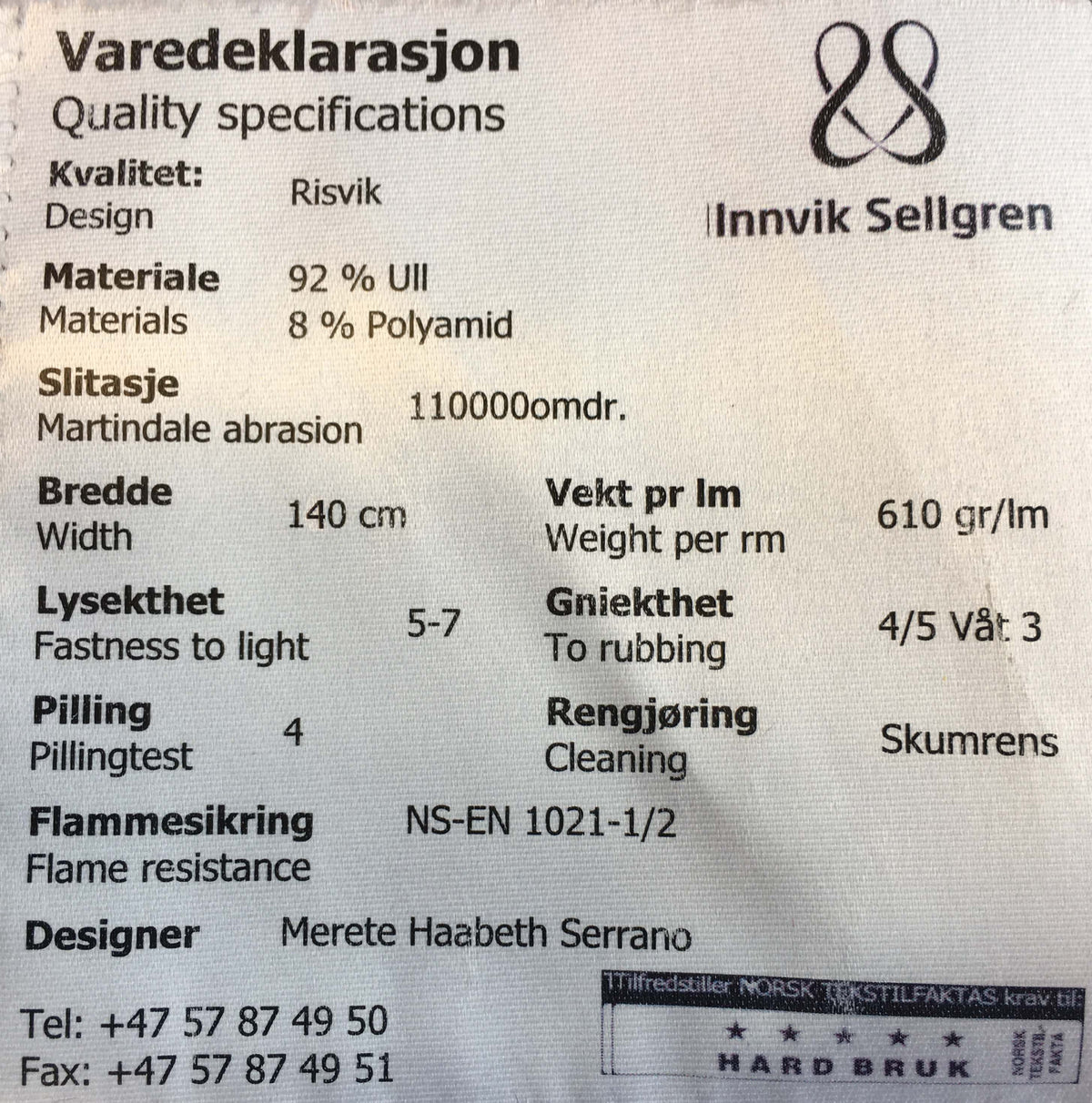 RISVIK MELERT - Møbelstoff