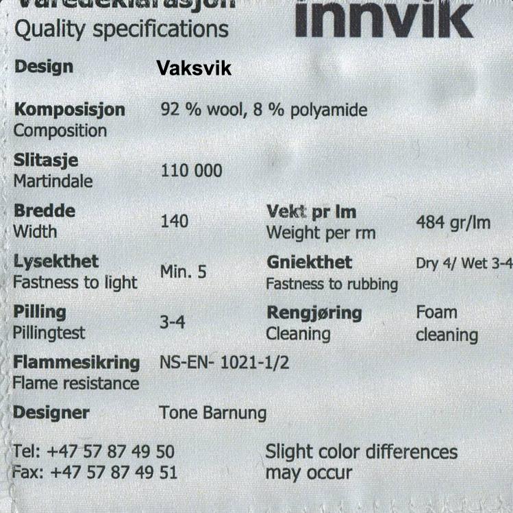 VAKSVIK - Stoffprøver